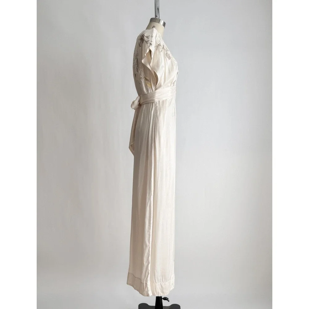 Free People In the Mood for Love cream‎ embroidered wide leg jumpsuit size S